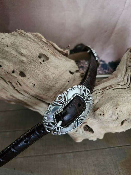 BRIGHTON Brown Leather Croco Silver Concho Western Belt M/30 main image 6